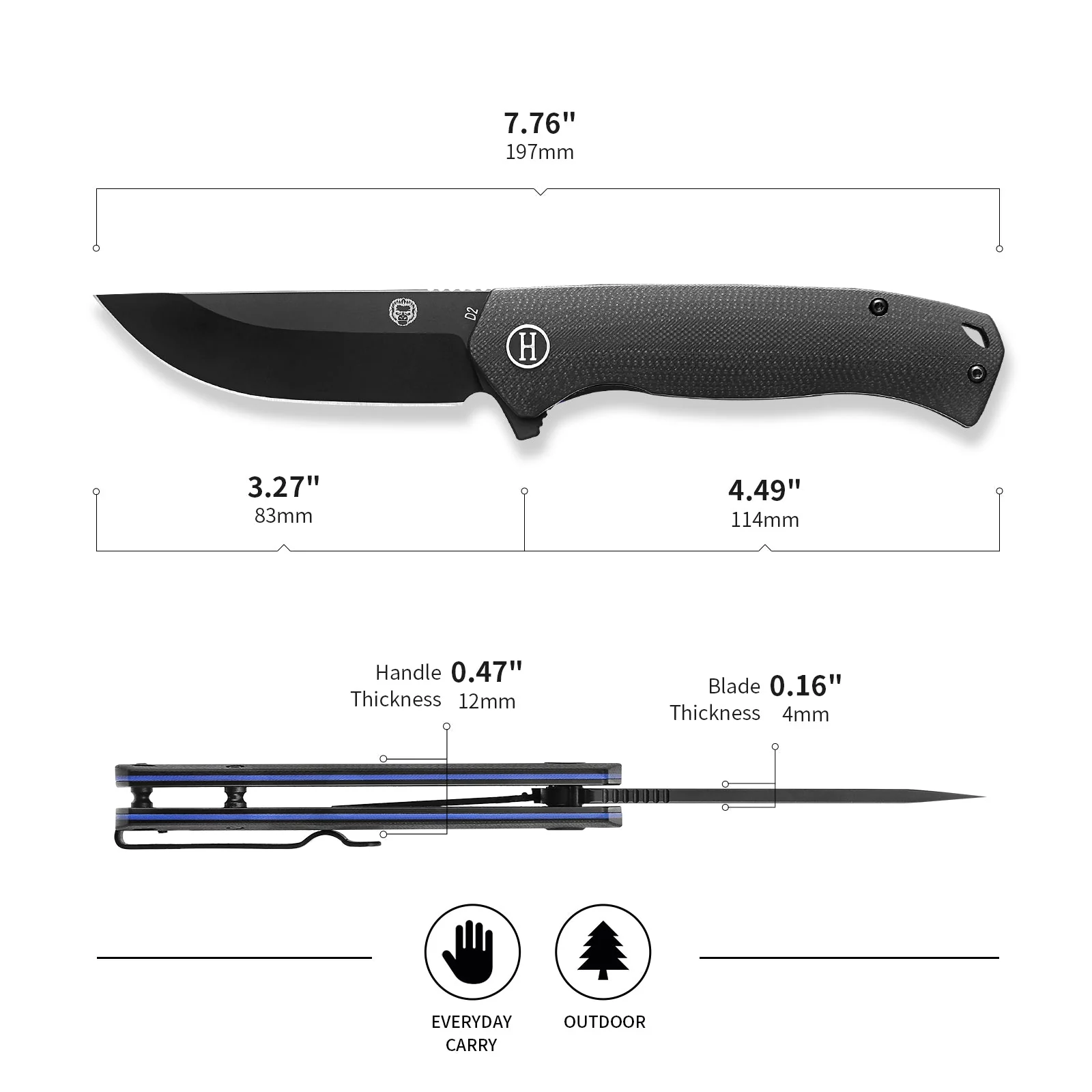 The Pathfinder Folding Pocket Knife Giftset for Men and Women (Black and Blue) - Image 2