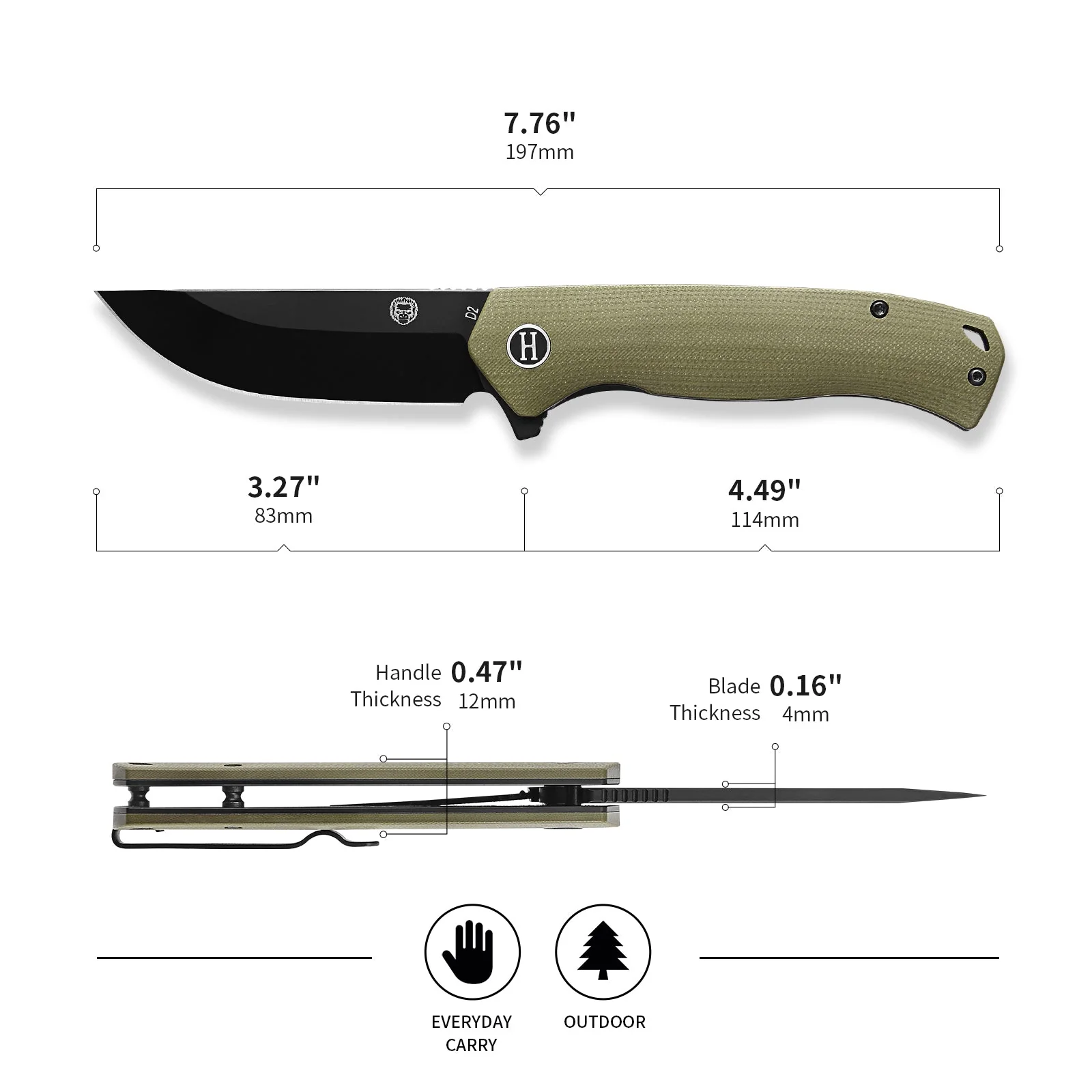 The Pathfinder Folding Pocket Knife Giftset for Men and Women (Green and Silver) - Image 2