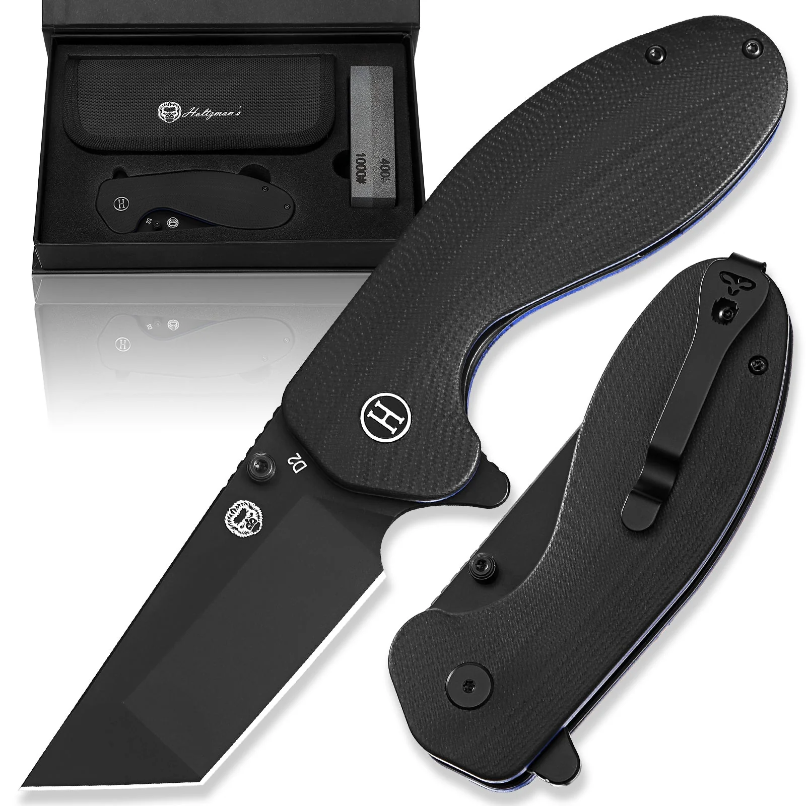 The Pioneer Folding Pocket Knife Giftset for Men and Women (Black and Blue)