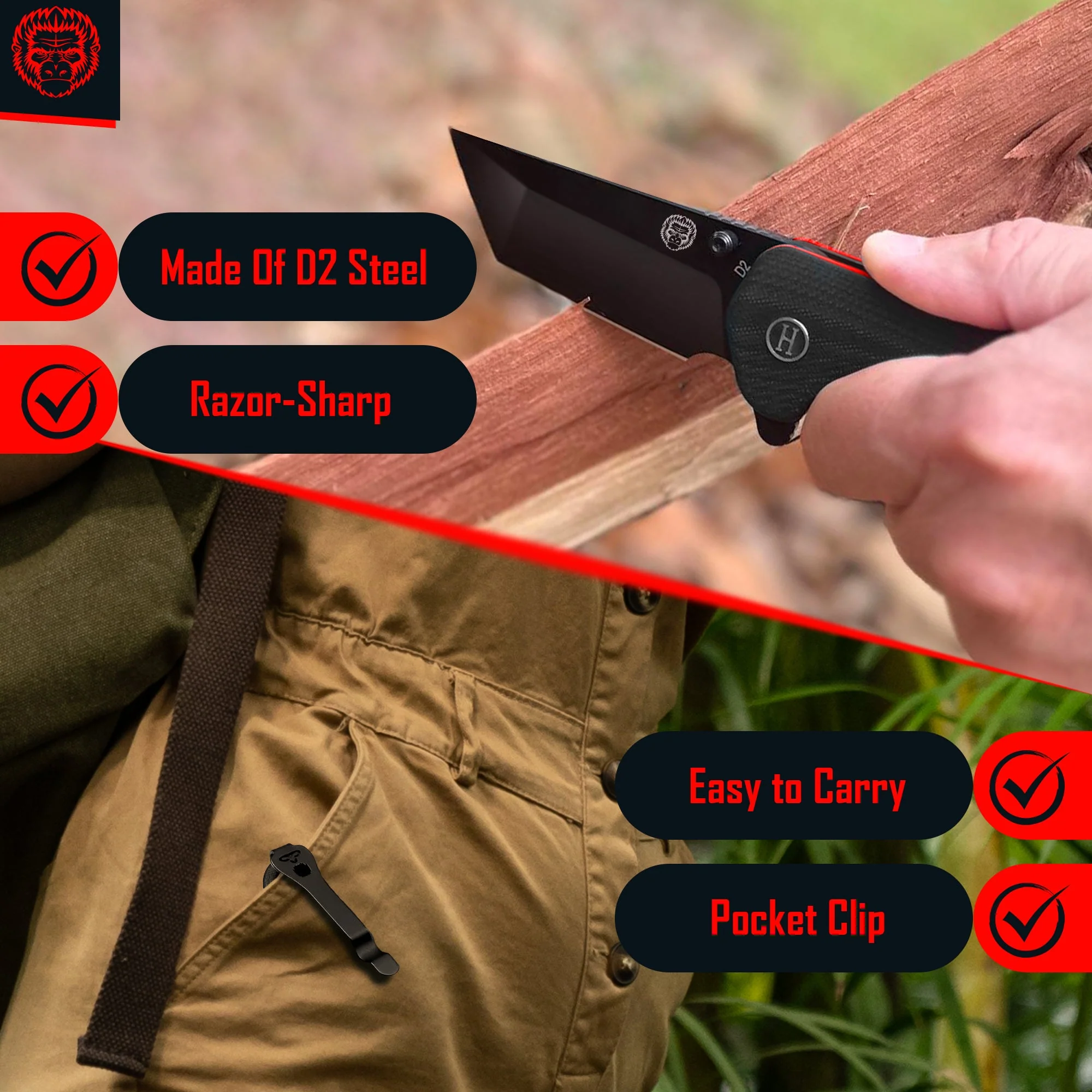 The Pioneer Folding Pocket Knife Giftset for Men and Women (Black and Orange) - Image 3