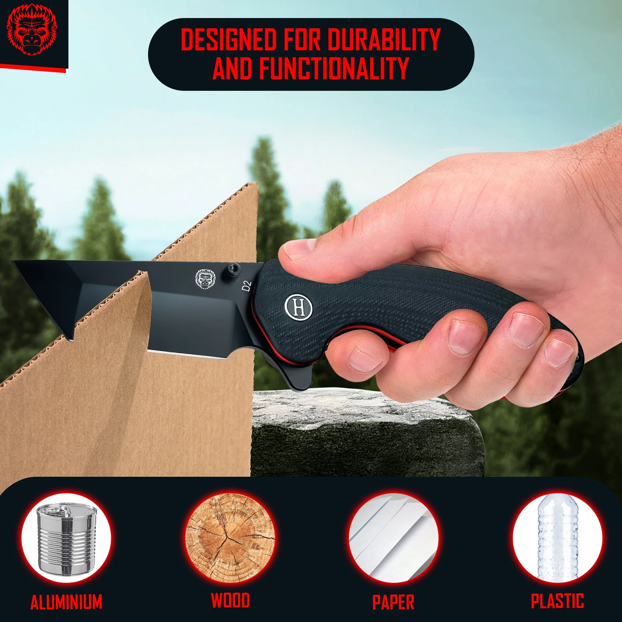 The Pioneer Folding Pocket Knife Giftset for Men and Women (Black and Orange) - Image 4