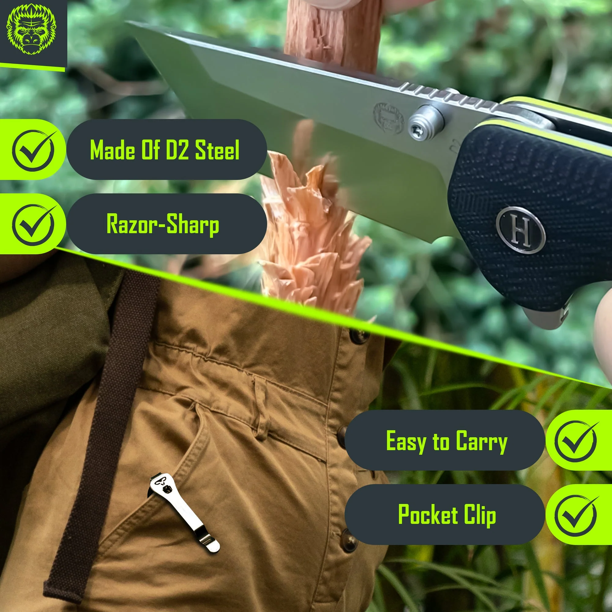 The Pioneer Folding Pocket Knife Giftset for Men and Women (Silver and Green) - Image 3