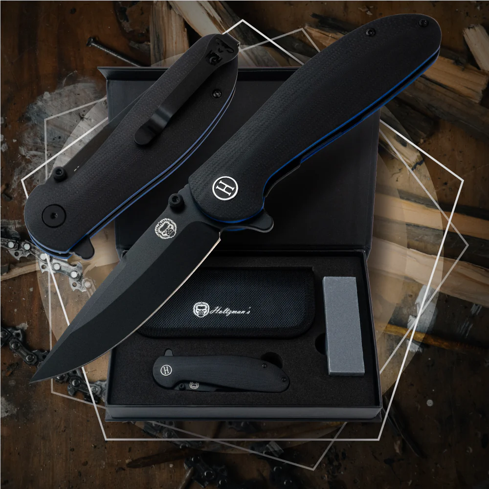 The Straight Back Folding Pocket Knife Giftset for Men and Women (Black and Blue) - Image 3