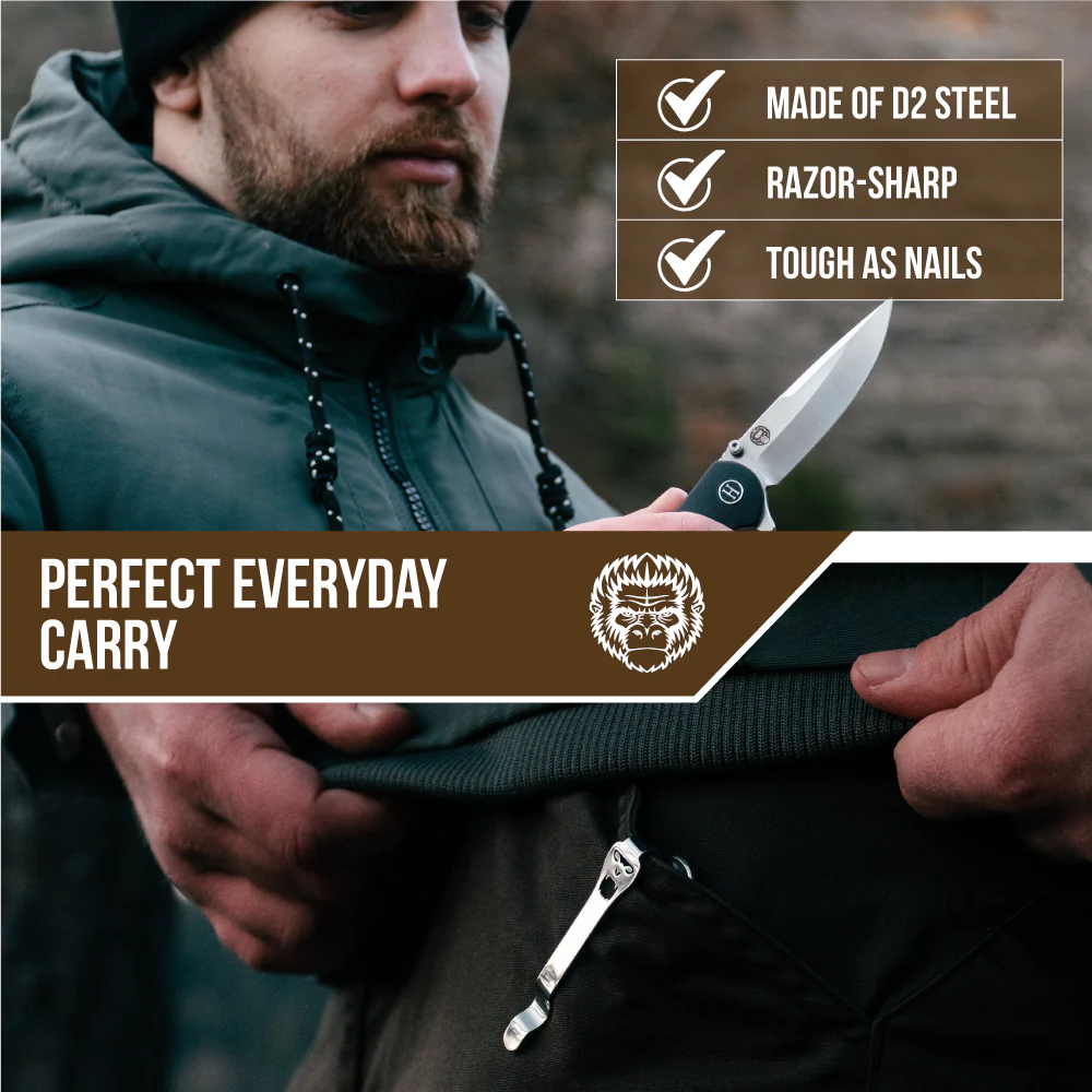 The Straight Back Folding Pocket Knife Giftset for Men and Women (Grey and Red) - Image 9