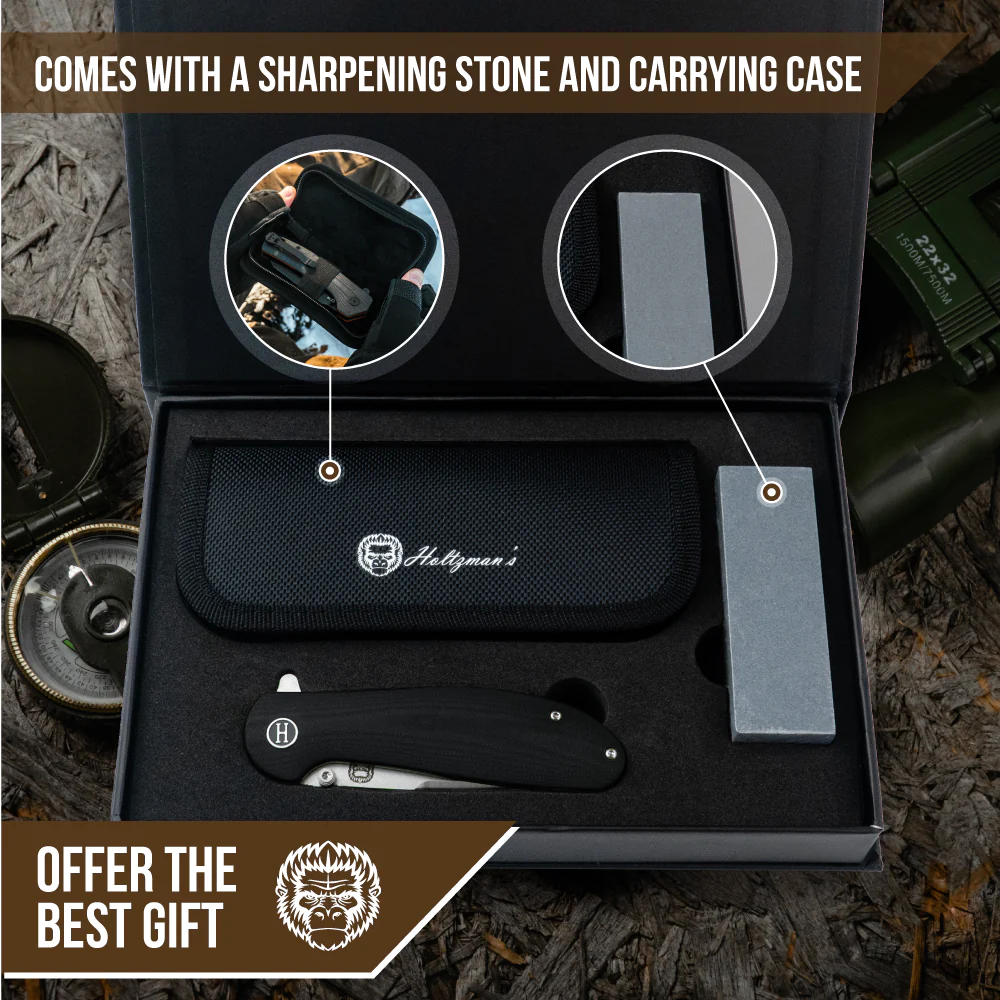 The Straight Back Folding Pocket Knife Giftset for Men and Women (Silver and Black) - Image 7