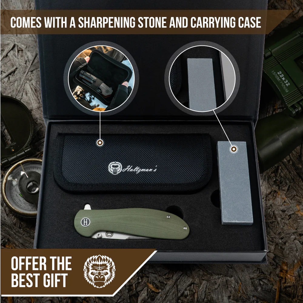 The Straight Back Folding Pocket Knife Giftset for Men and Women (Silver and Green) - Image 3