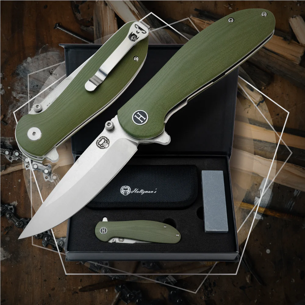 The Straight Back Folding Pocket Knife Giftset for Men and Women (Silver and Green) - Image 4