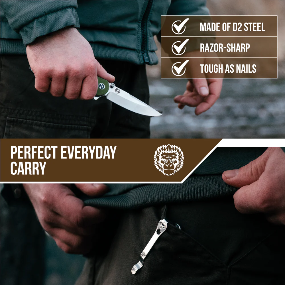 The Straight Back Folding Pocket Knife Giftset for Men and Women (Silver and Green) - Image 8