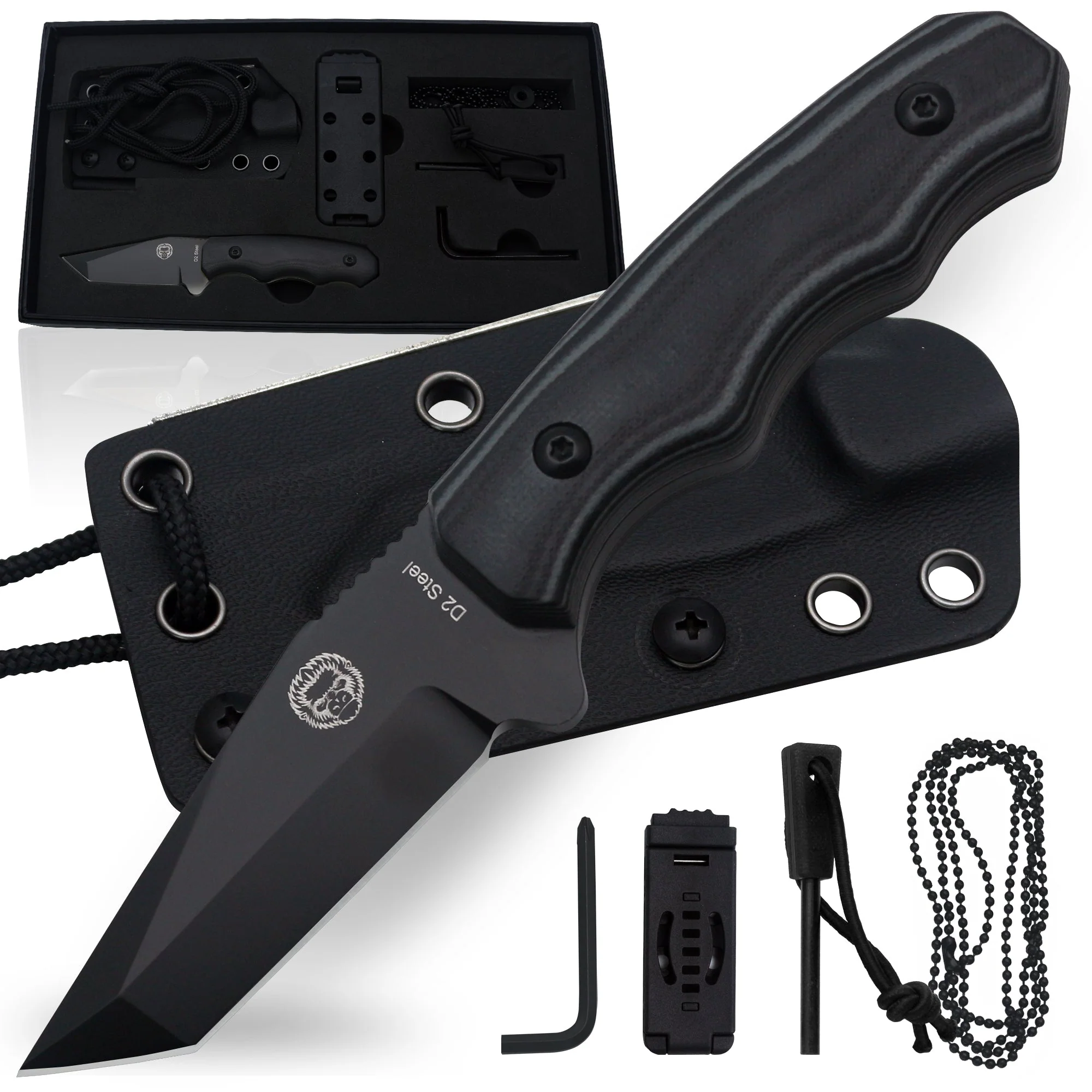 The Wakizashi Survival Neck Knife Giftset for Outdoors (Black Blade + Green Liner) - Image 11