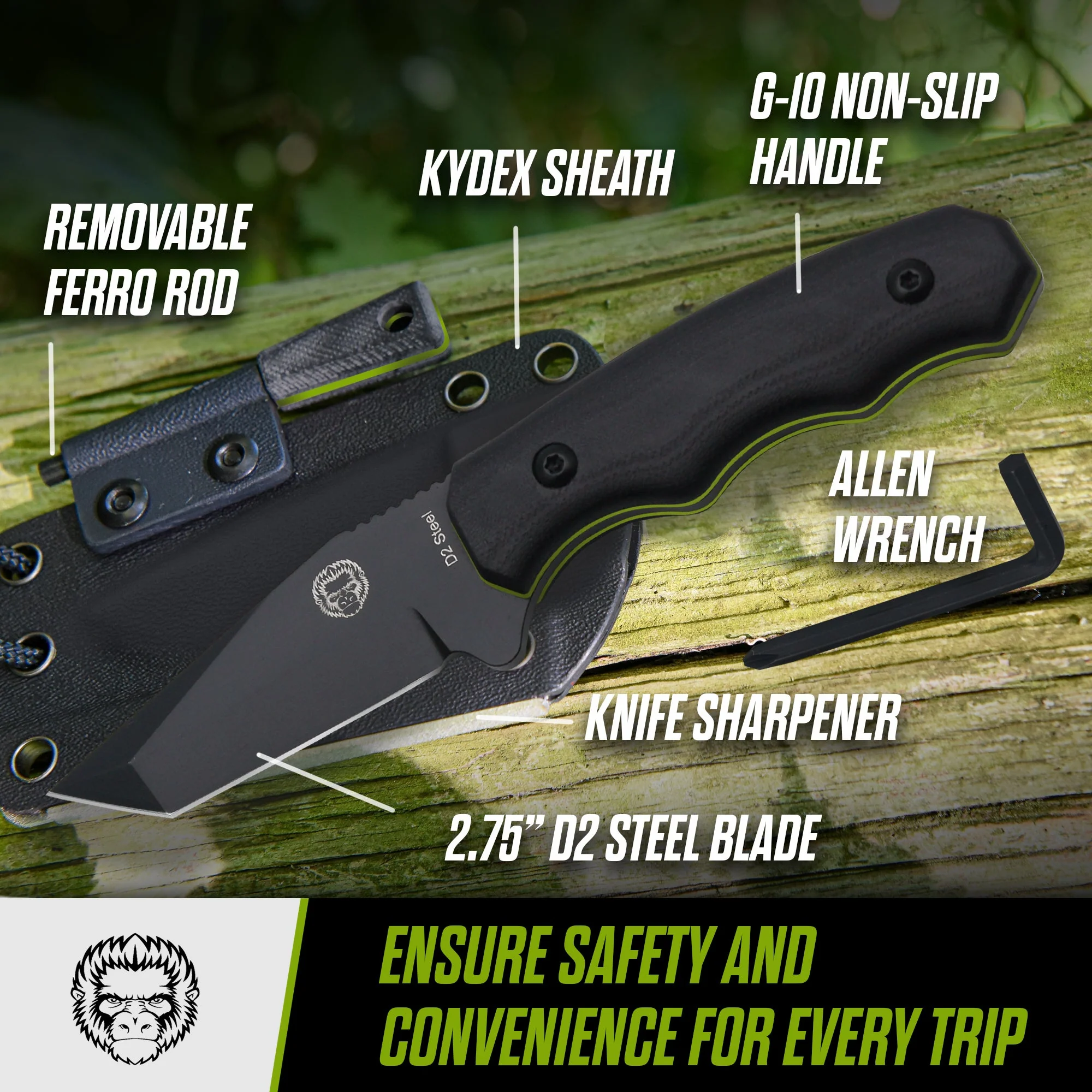 The Wakizashi Survival Neck Knife Giftset for Outdoors (Black Blade + Green Liner) - Image 5