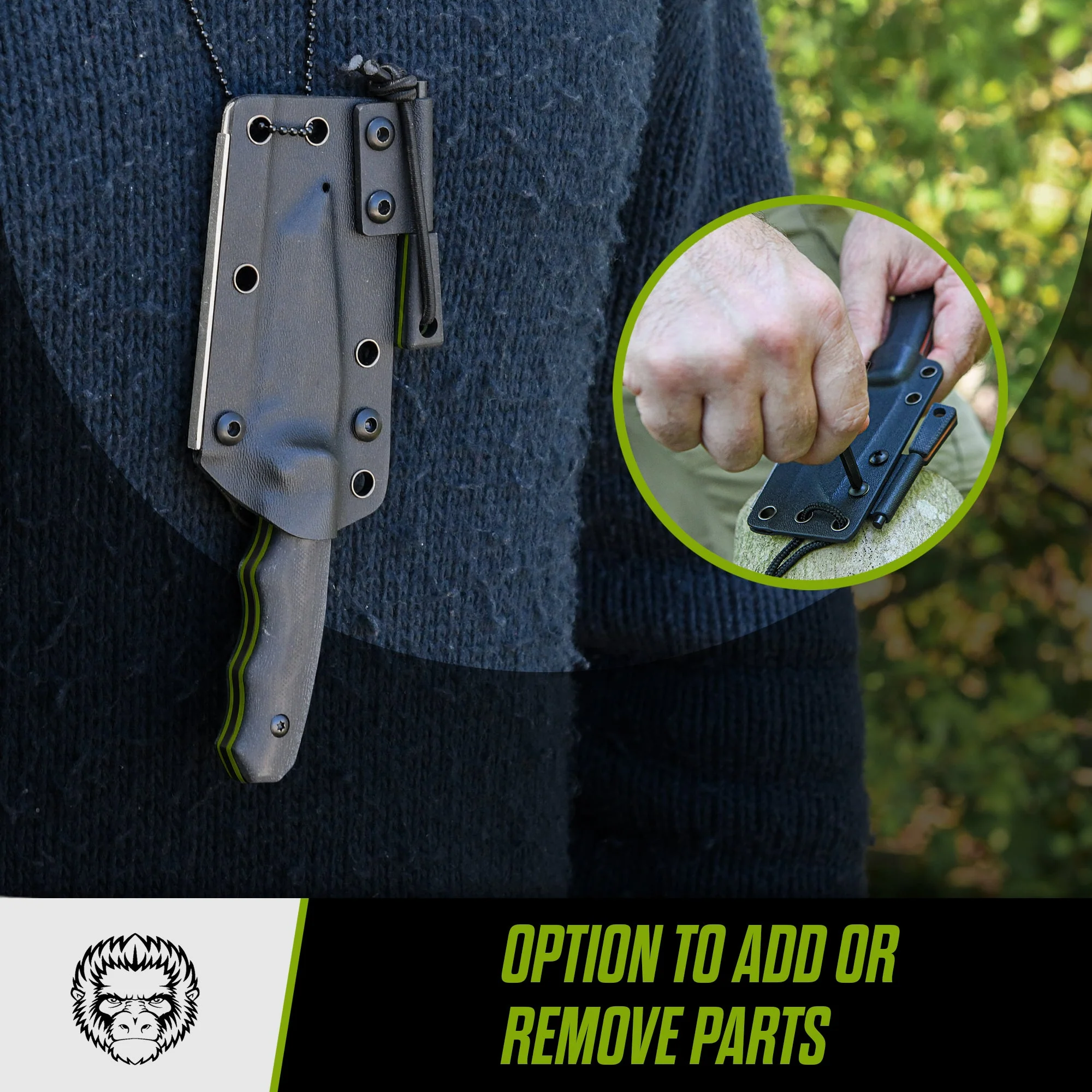 The Wakizashi Survival Neck Knife Giftset for Outdoors (Black Blade + Green Liner) - Image 8