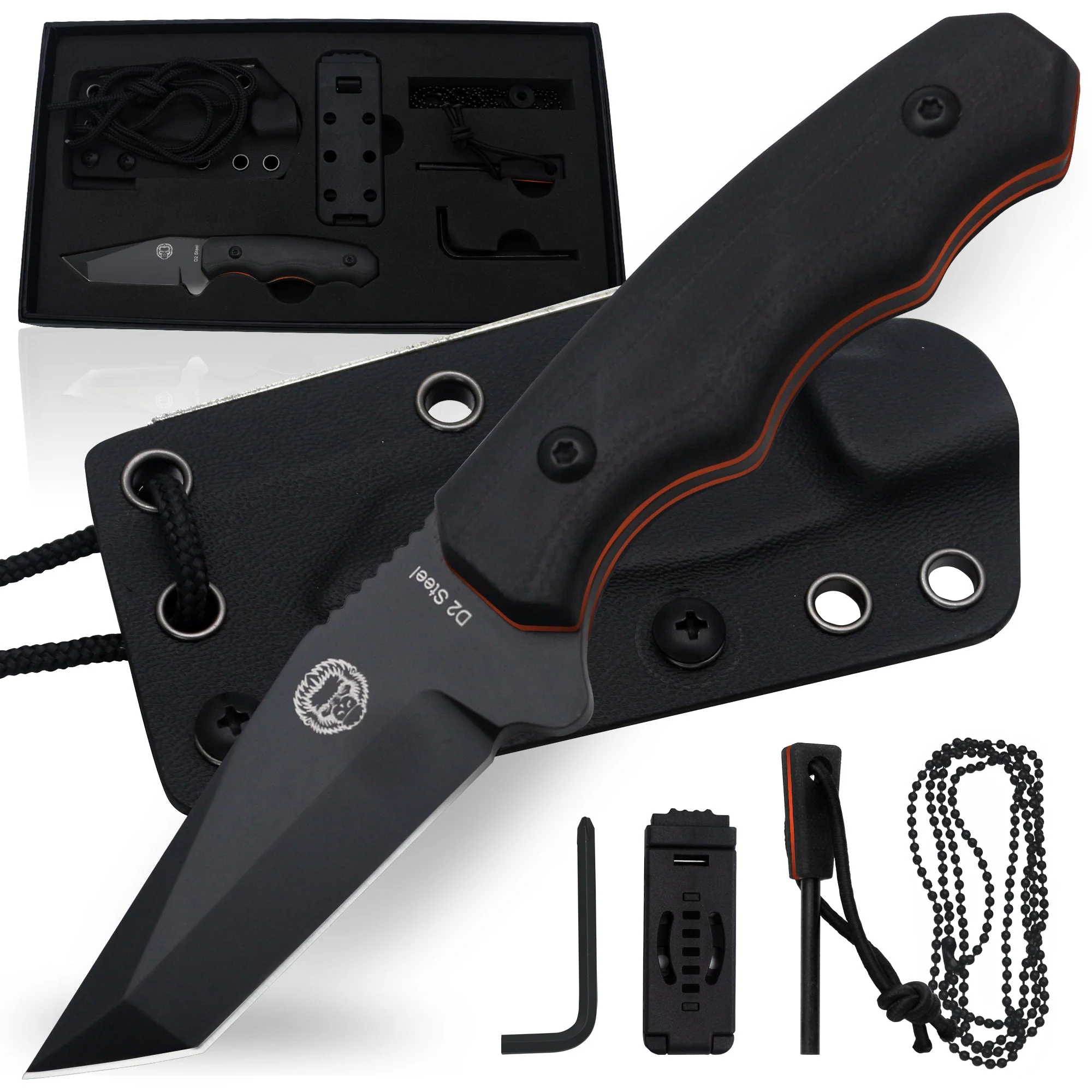 The Wakizashi Survival Neck Knife Giftset for Outdoors (Black Blade + Green Liner) - Image 9