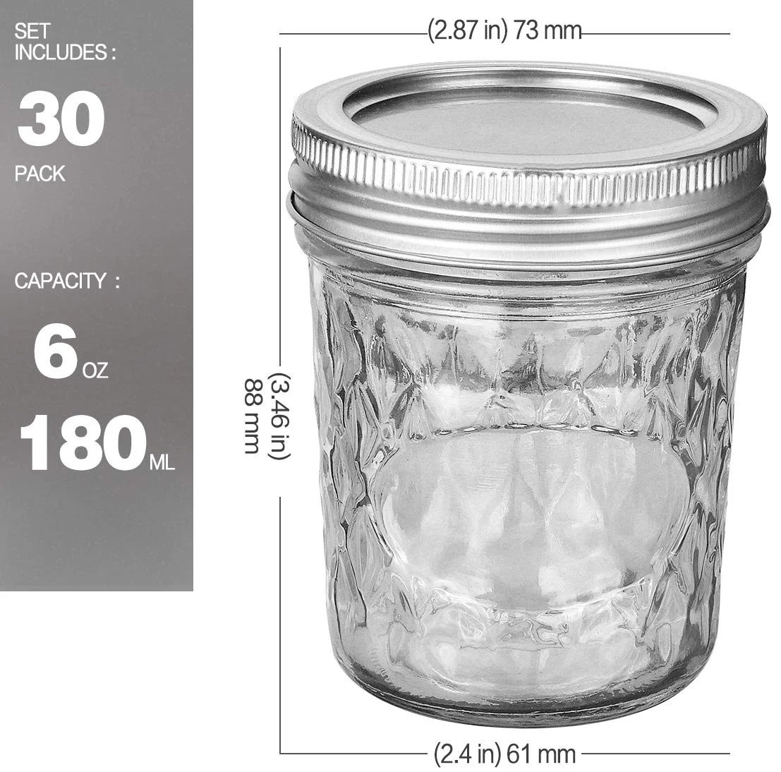 6 oz Glass Mason Jars for Canning - 30 Pack - Image 2