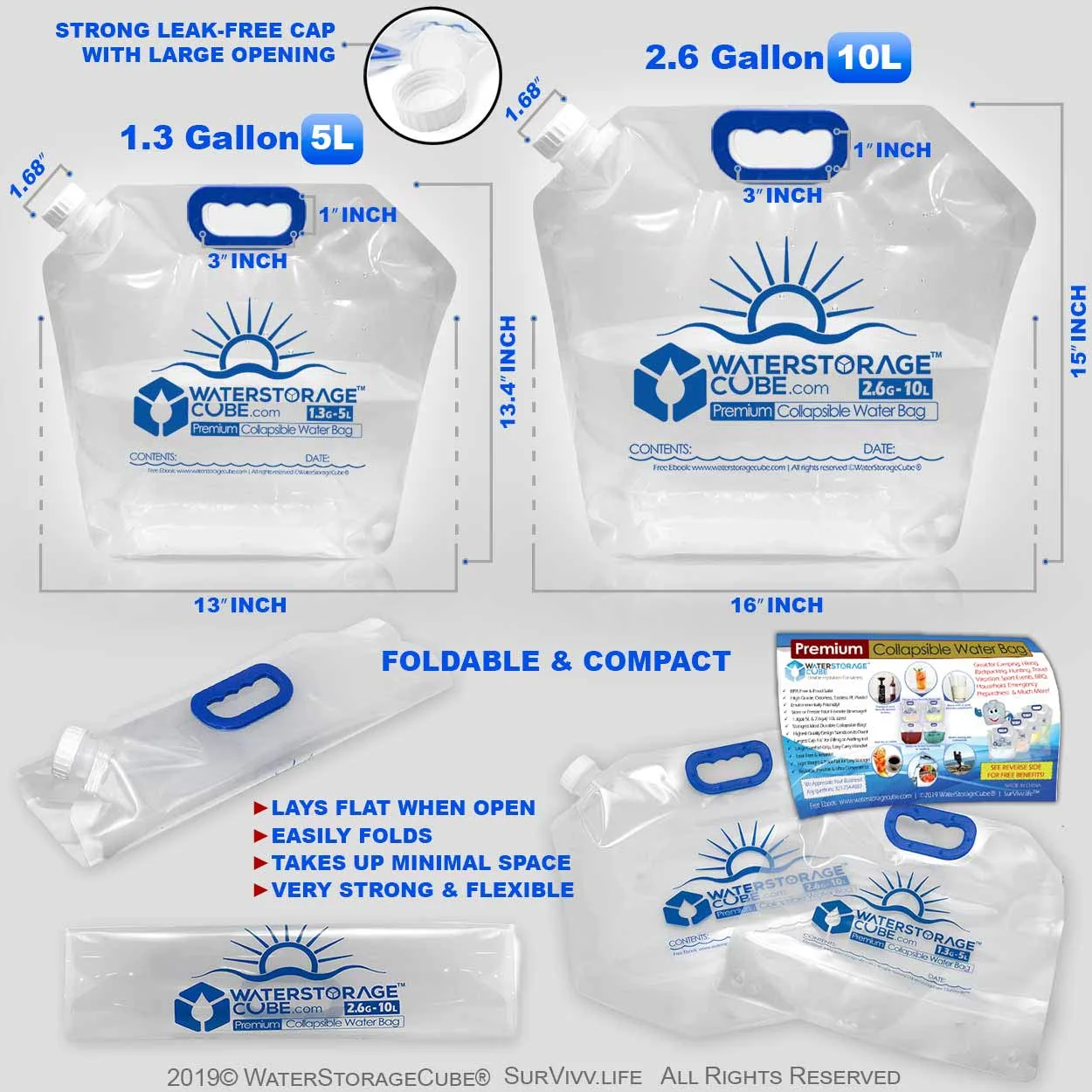 WaterStorageCube - Collapsible Water Container Bundle (2) 5.3-Gal Cubes + (3) 1.3-Gal Bags - Image 6