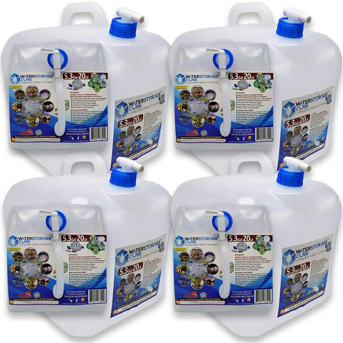 WaterStorageCube - Water Container with Spigot 5.3 Gallon - 4 Pack