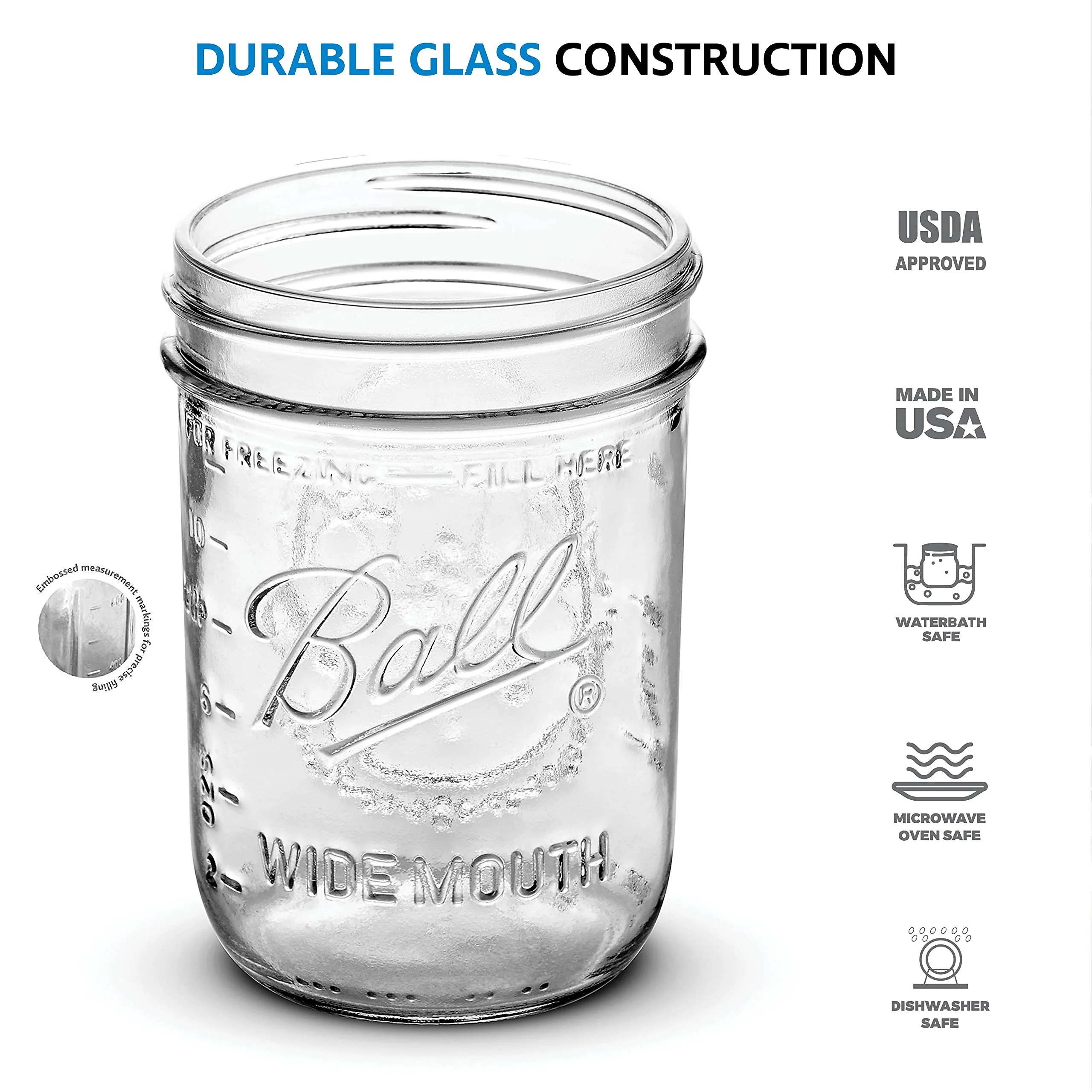 16 oz Wide-Mouth Mason Canning Jars - 5 Pack - Image 3
