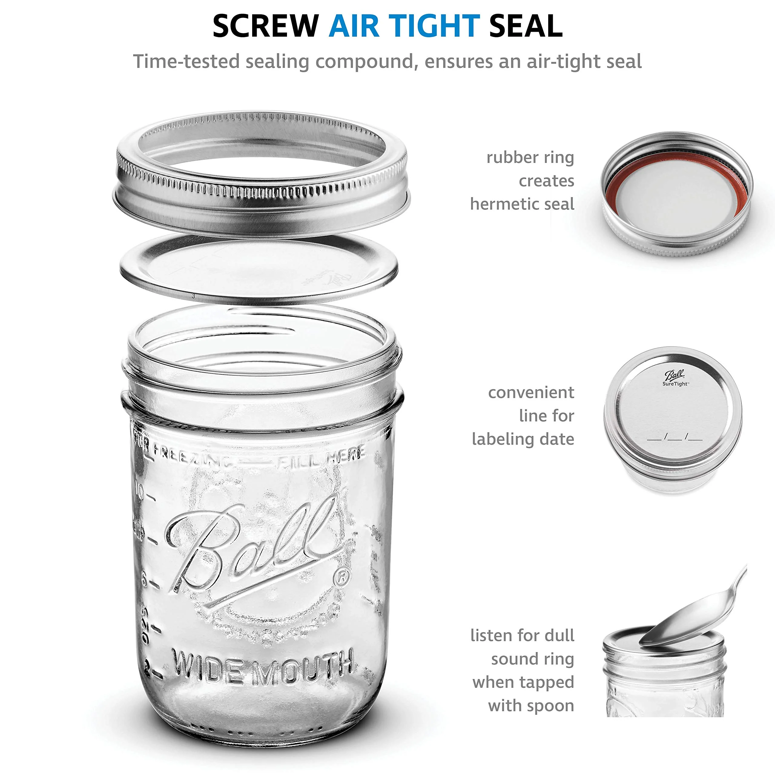 16 oz Wide-Mouth Mason Canning Jars - 5 Pack - Image 4
