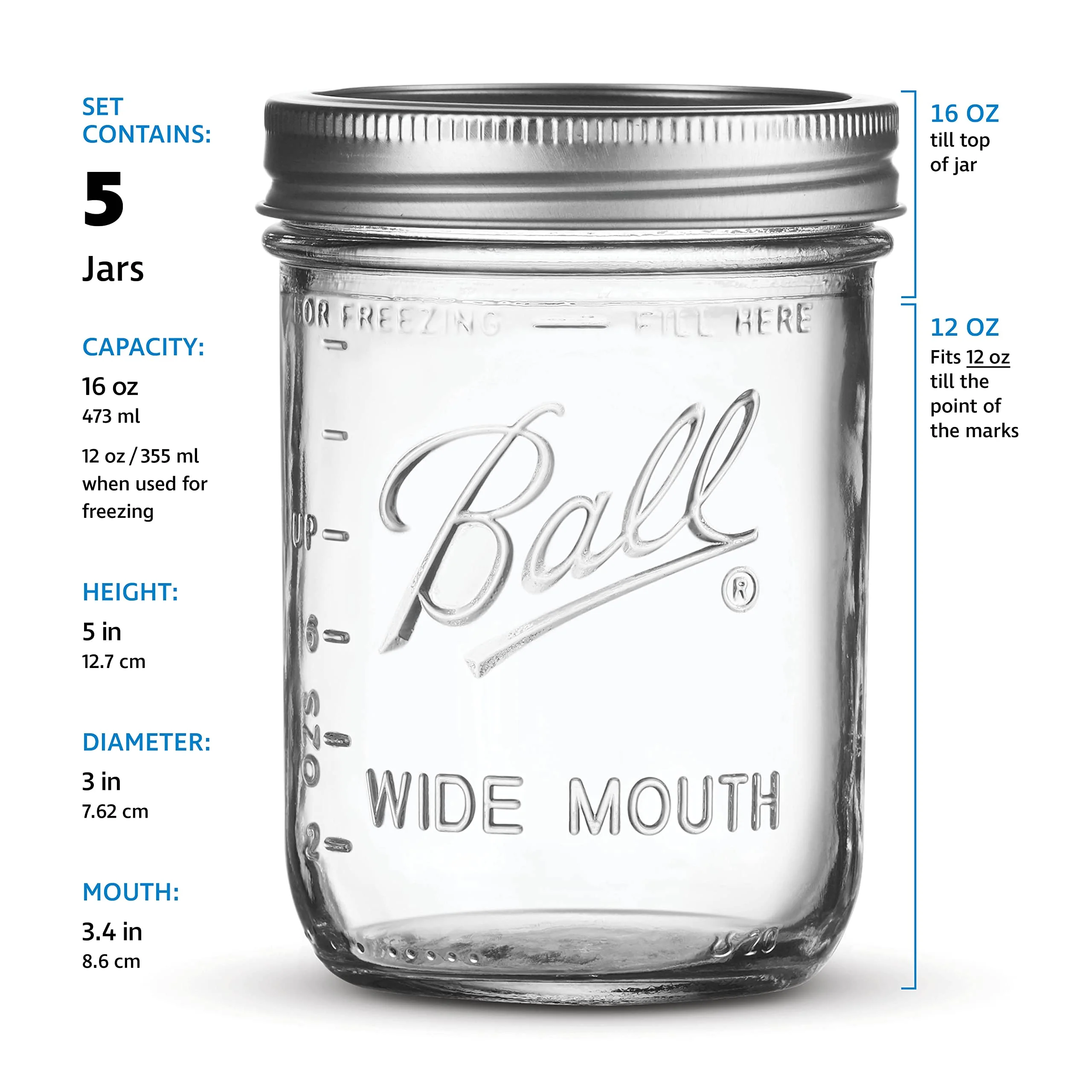 16 oz Wide-Mouth Mason Canning Jars - 5 Pack - Image 8