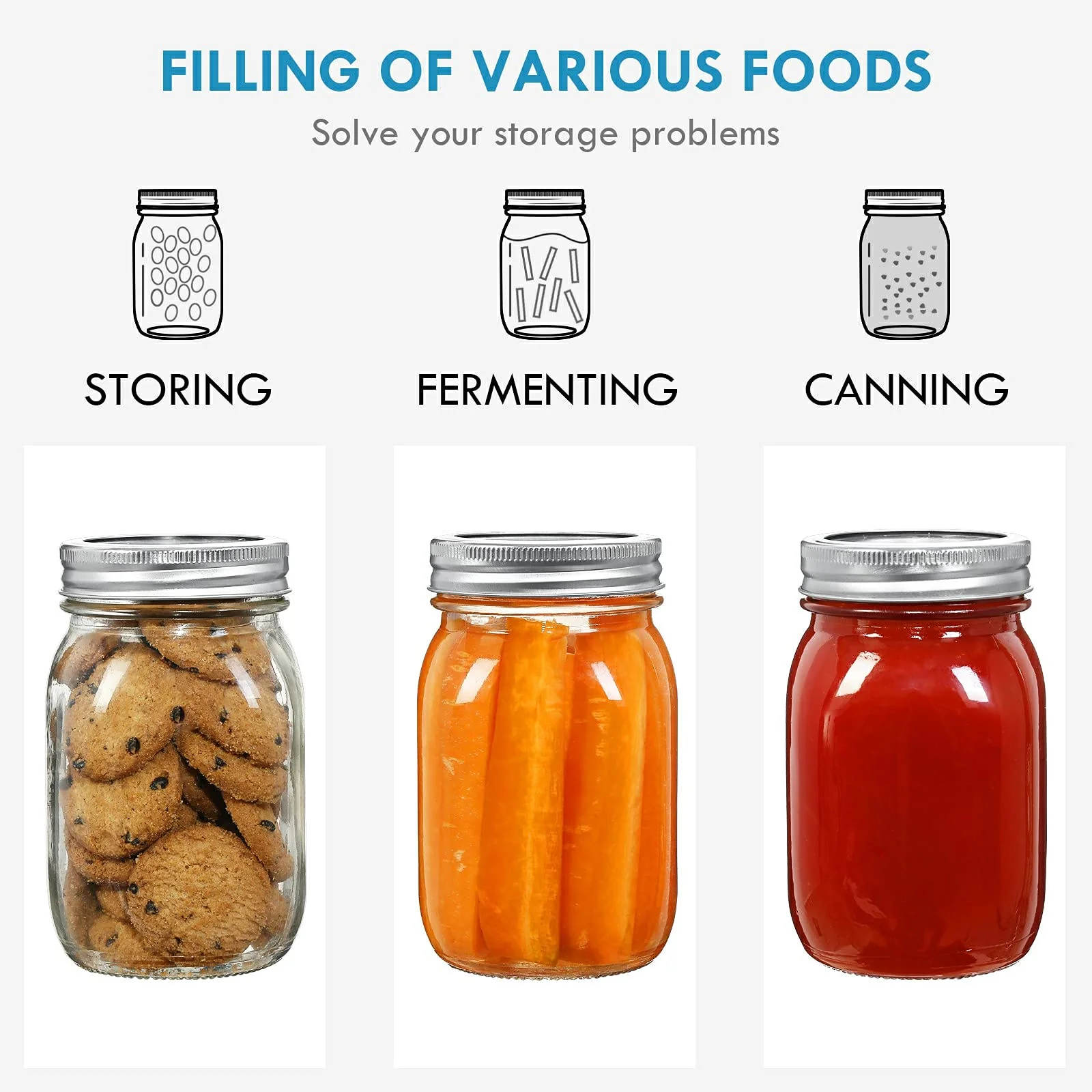16 oz Wide-Mouth Glass Canning Mason Jars - 12 Pack - Image 5